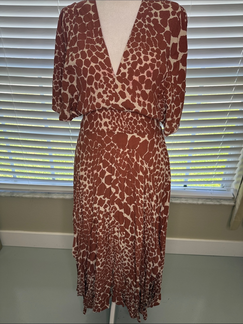 Brown Animal Print V-Neck Women's Dress